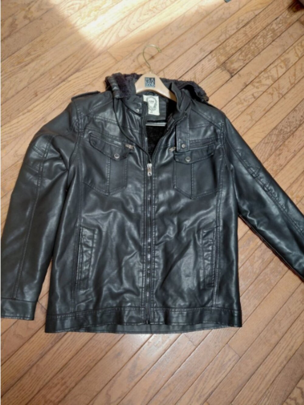 black faux leather cropped jacket